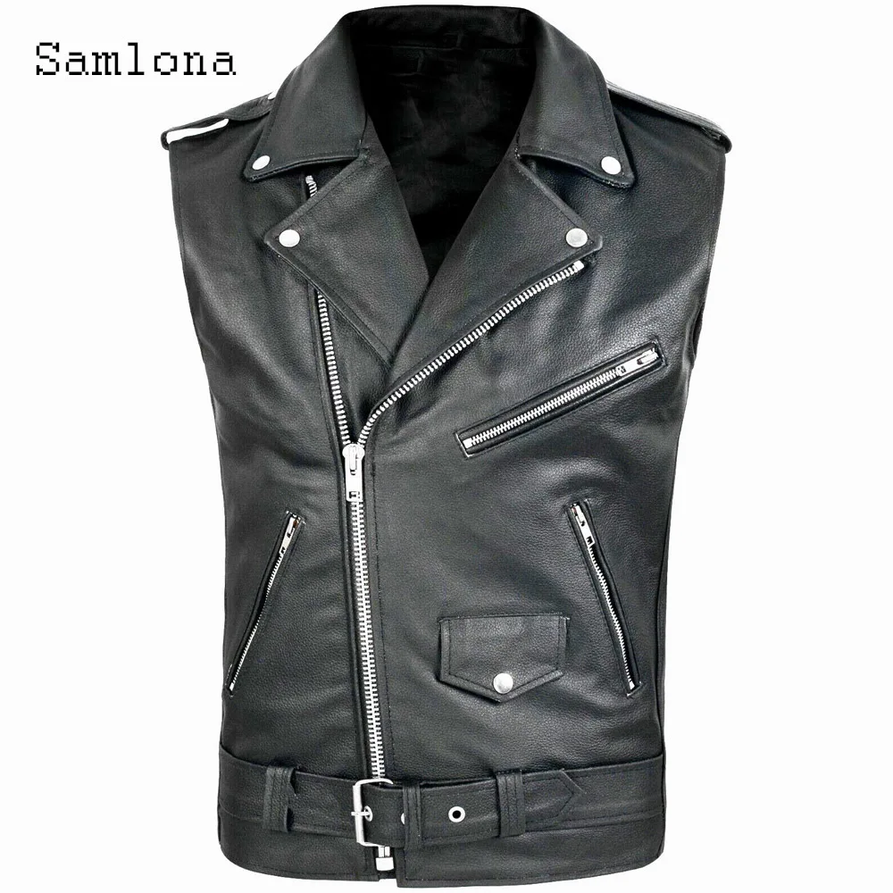 Plus Size Mens Faux Pu Leather Jackets Mens Streetwear 2024 Europe Style Basic Vest Coats Sleeveless Fashion Multi-Zipper Jacket