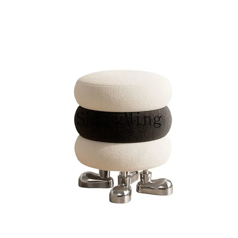 

HJ Cream Wind Makeup Stool Bedroom Lamb Fleece Dressing Stool Girls Light Luxury Premium Nail Art Chair