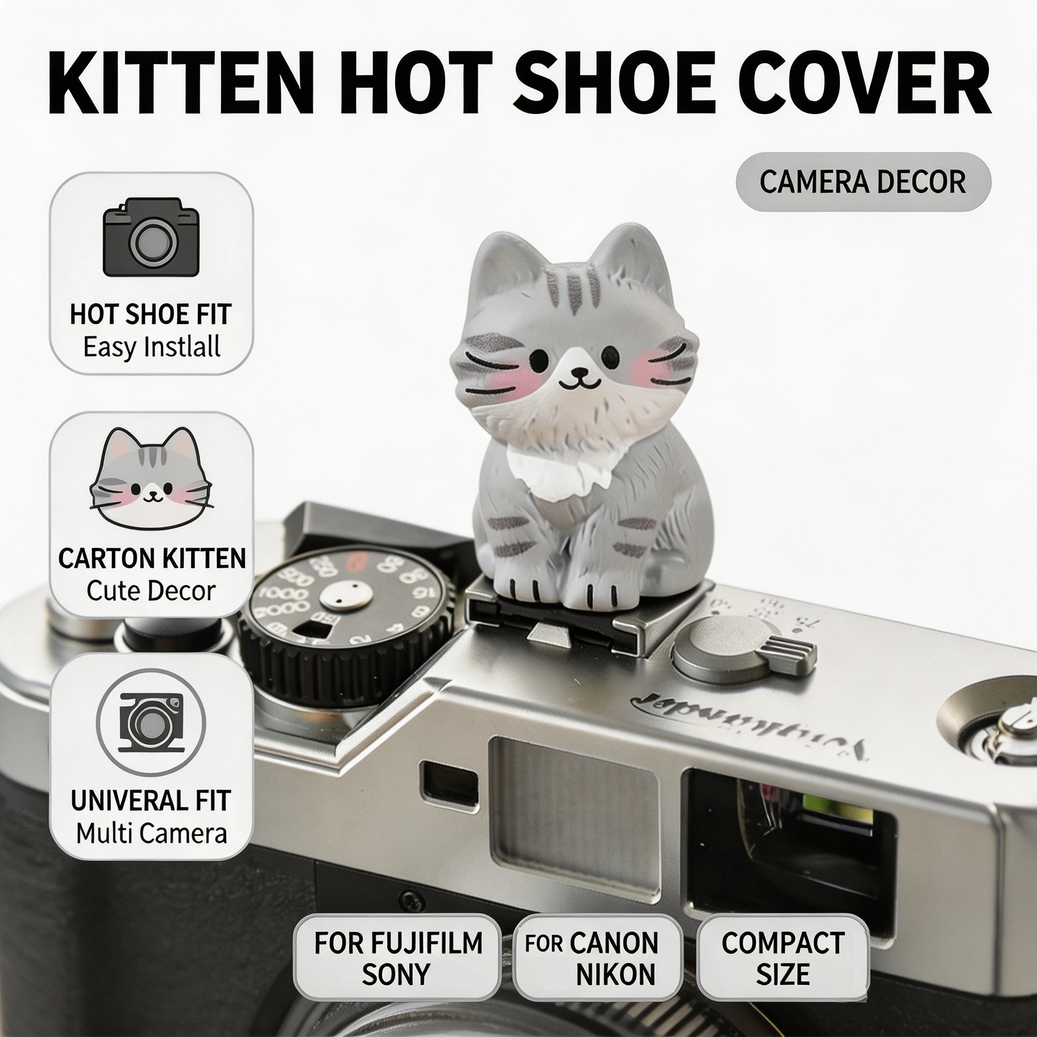 Cartoon Kitten Camera Hot Shoe Cover Cute Cat Hot Shoe Cap 3D Animal Camera Accessory for Sony Fujifilm Canon Nikon DSLR