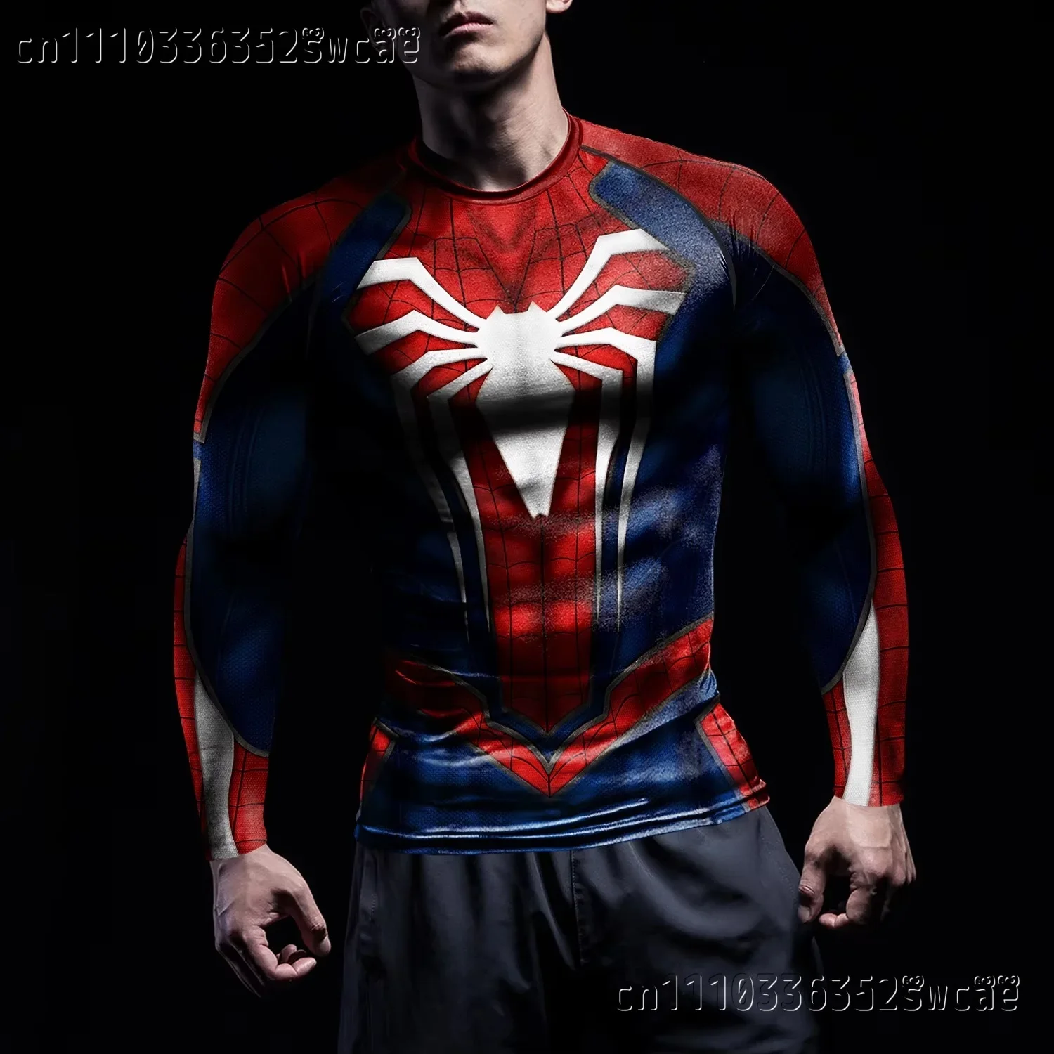 2026 Spider-Grafik Vintage-Print Kompressions-Langarmshirt Schnelltrocknend Sport Fitness Workout Training Top Familien-Set – Detail 5