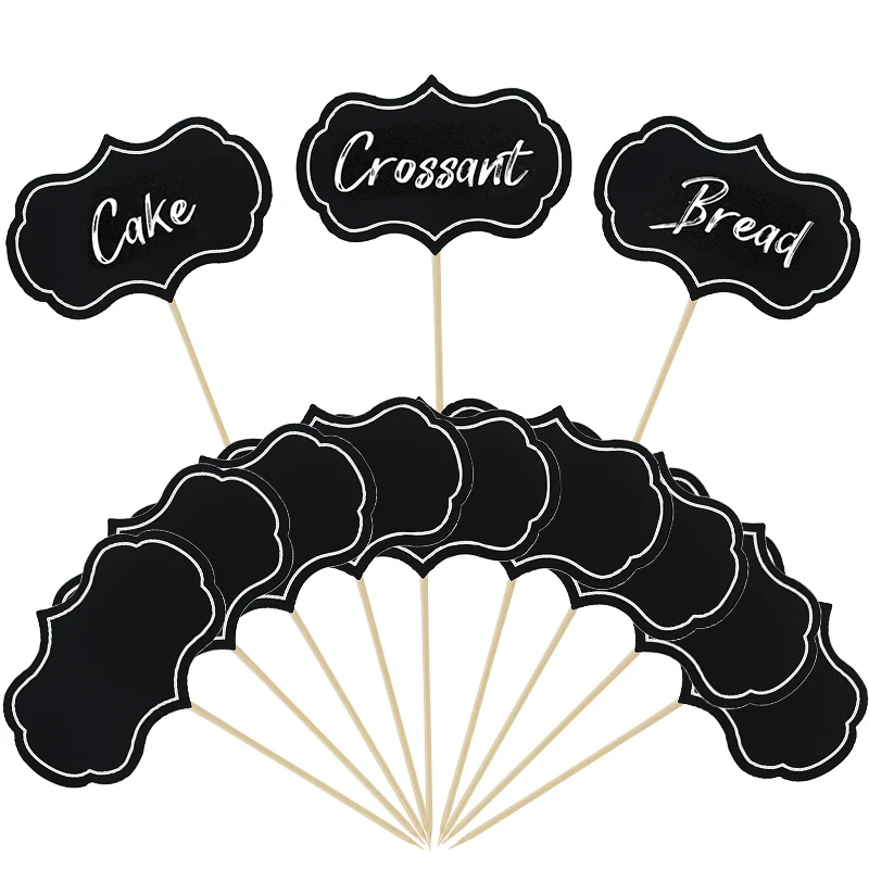 24Pcs Blank Chalkboard Cupcake Topper Food Buffet Label Signs Dessert Cake Topper Toothpick Wedding Party Christmas Decorations