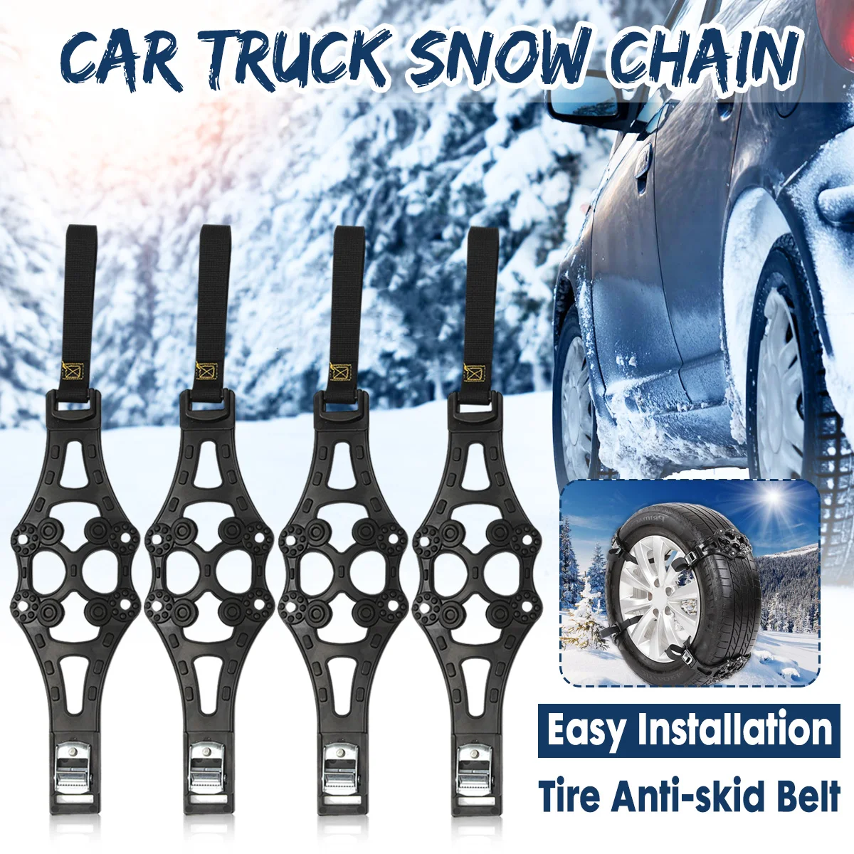 

4pcs/set Car Tyre Winter Roadway Safety Tire Snow Adjustable Anti-skid Safety Double Snap Skid Wheel TPU Chains