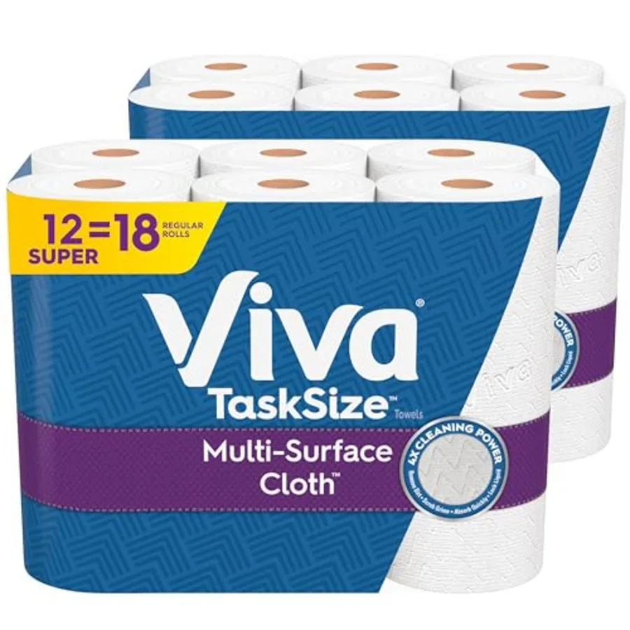 

Viva Multi-Surface Cloth Paper Towels Task Size - 12 Super Rolls 2 Packs of 6 - 81 Sheets Per Roll - Ideal for Kitchen Cleanup