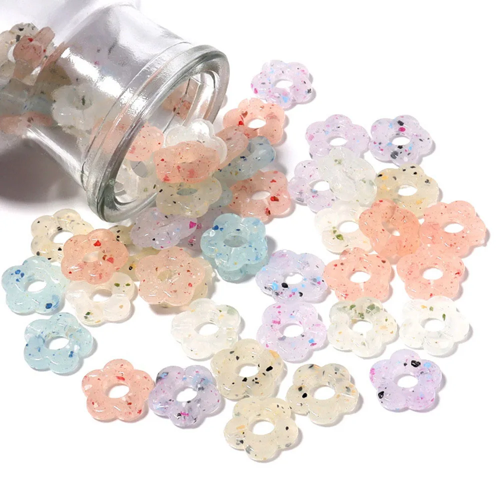 Acrylic Hollow Five-Petal Flower Loose Beads Painted Straight Hole Mixed Color Handmade Jewelry Accessories DIY Bracelet15mm