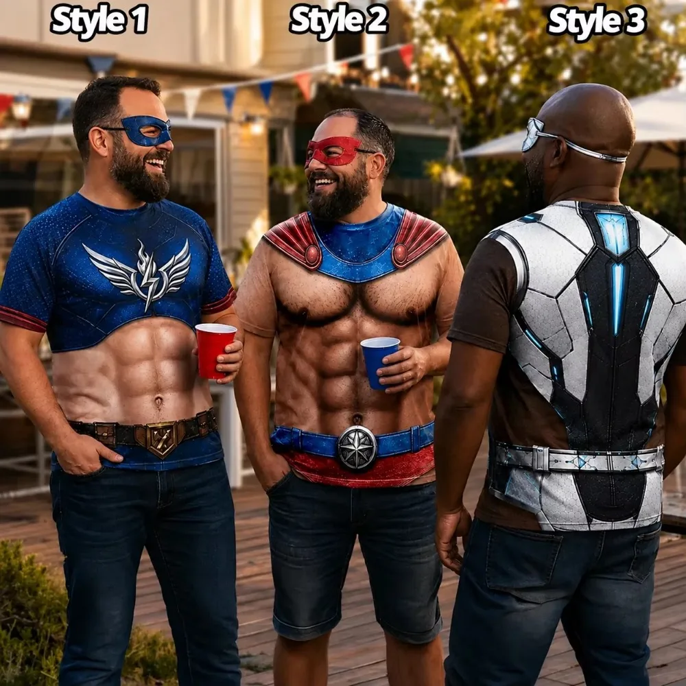 Unique Fun Faux Muscle Heroic Appearance 3D Printed Men T-shirt Fashion Trend Loose Casual Breatha Quick-drying Outdoor Clothing
