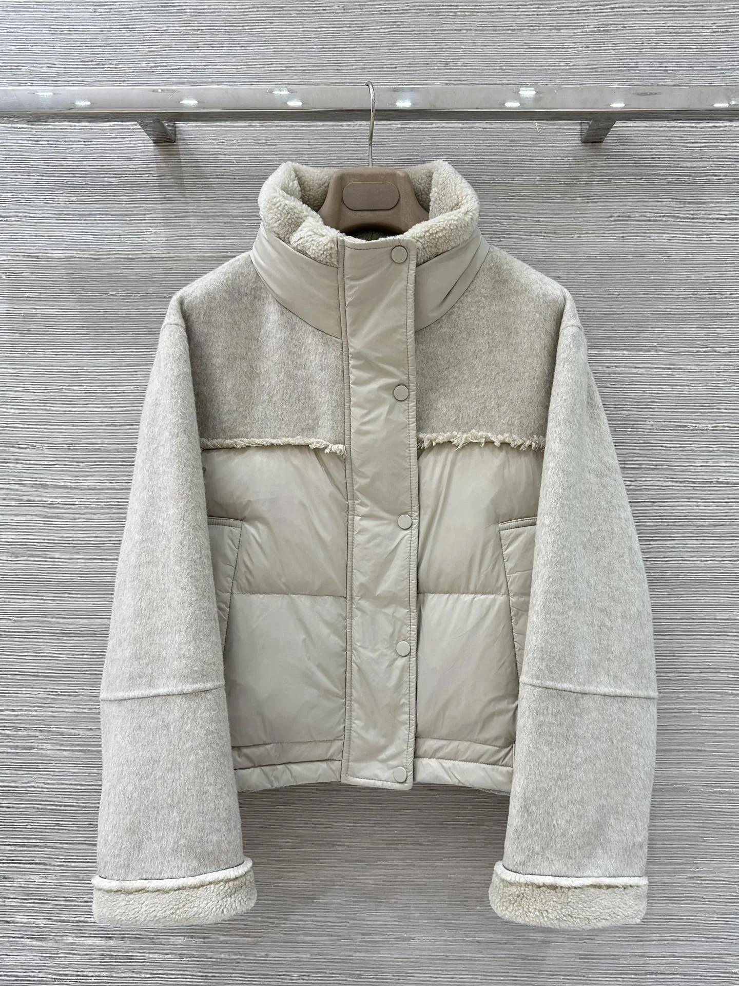 

mat Wool Splicing Design ort Stand Collar Warm Du down Jaet Outerwear Casual Loose Versatile Women's Coat