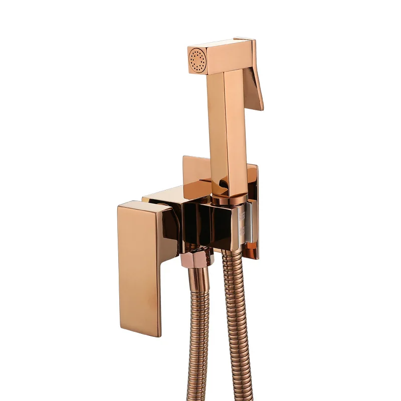 

Rose Gold Brass Modern Wall-mounted Bathroom Bidet Faucet Set Vertical Spray Handheld Toilet Sprayer Kit