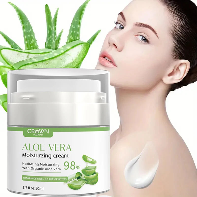 Creme Hidratante de Aloe Vera - 50g |   Sem álcool para todos os tipos de pele |   Hidrata e acalma com ácido hialurônico de vitamina C