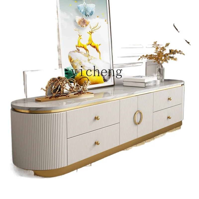 XL Light Luxury Stone Plate TV Cabinet and Tea Table Combination Floor Cabinet High-End Paint Film and Television Cabinet