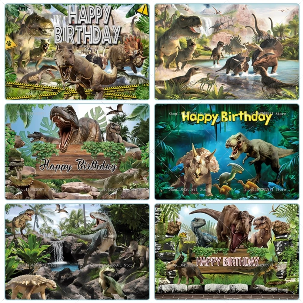 Jurassic Park Dinosaur World Theme Banner Backdrop Custom Tropical Jungle Boy Party Birthday Photography Poster Decor Background