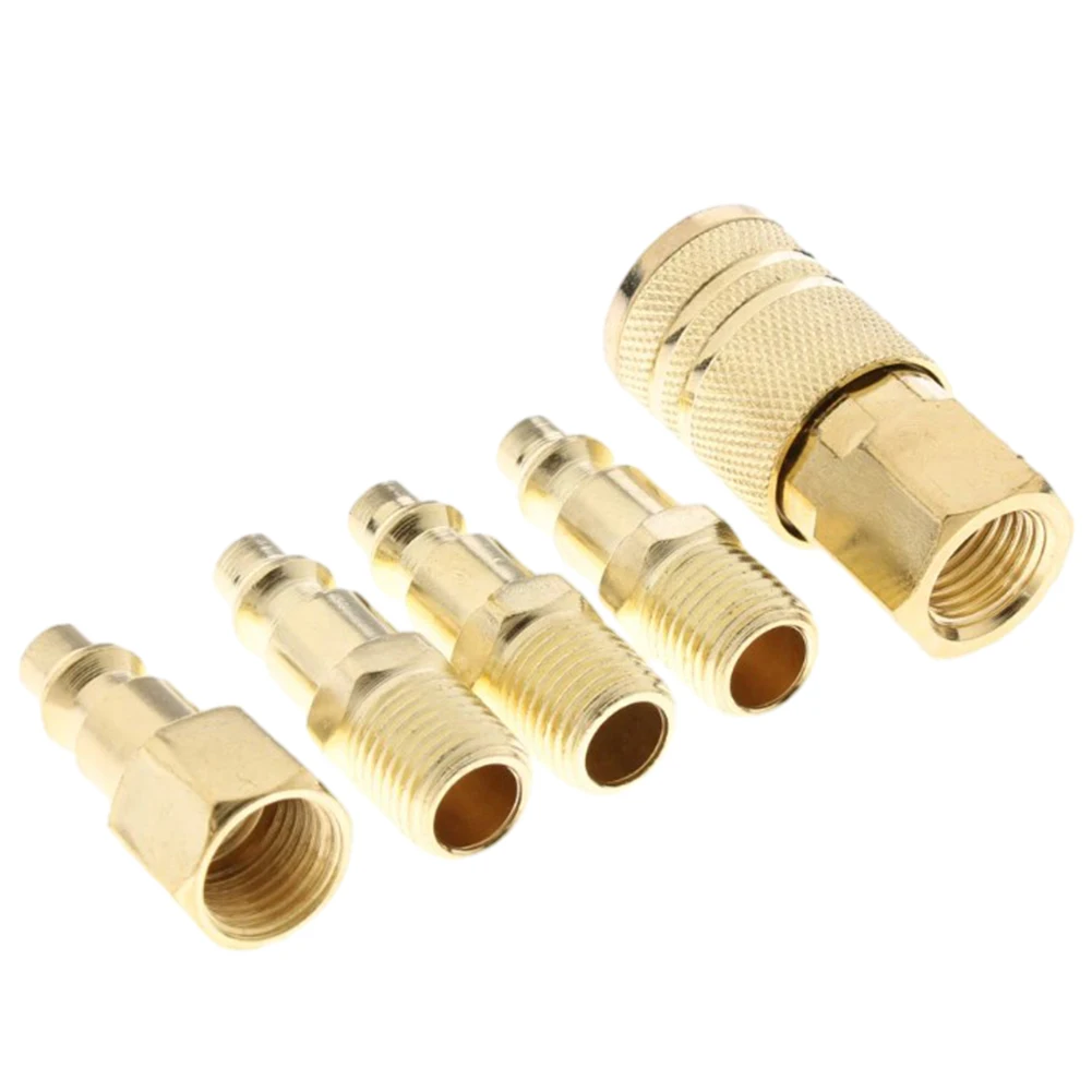 5 Pcs Quick Coupler Set Brass Air Hose Connectors 1/4 Inch NPT Compatible with For Compressor for Convenient Tool Change
