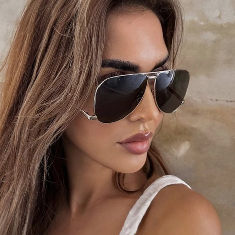 SHAUNA Fashion Oversized Metal Double Bridges Pilot Women Sunglasses Retro Men Outdoor Sports Sun Glasses Shades UV400