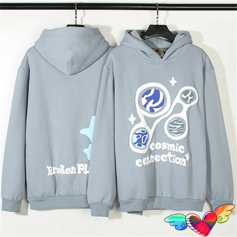 

2023 Broken Planet Cosmic Connection Hoodie Men Women Vintage Blue BPM Hoodie Foam Print Pullovers Fleece Hoody Sweatshirts