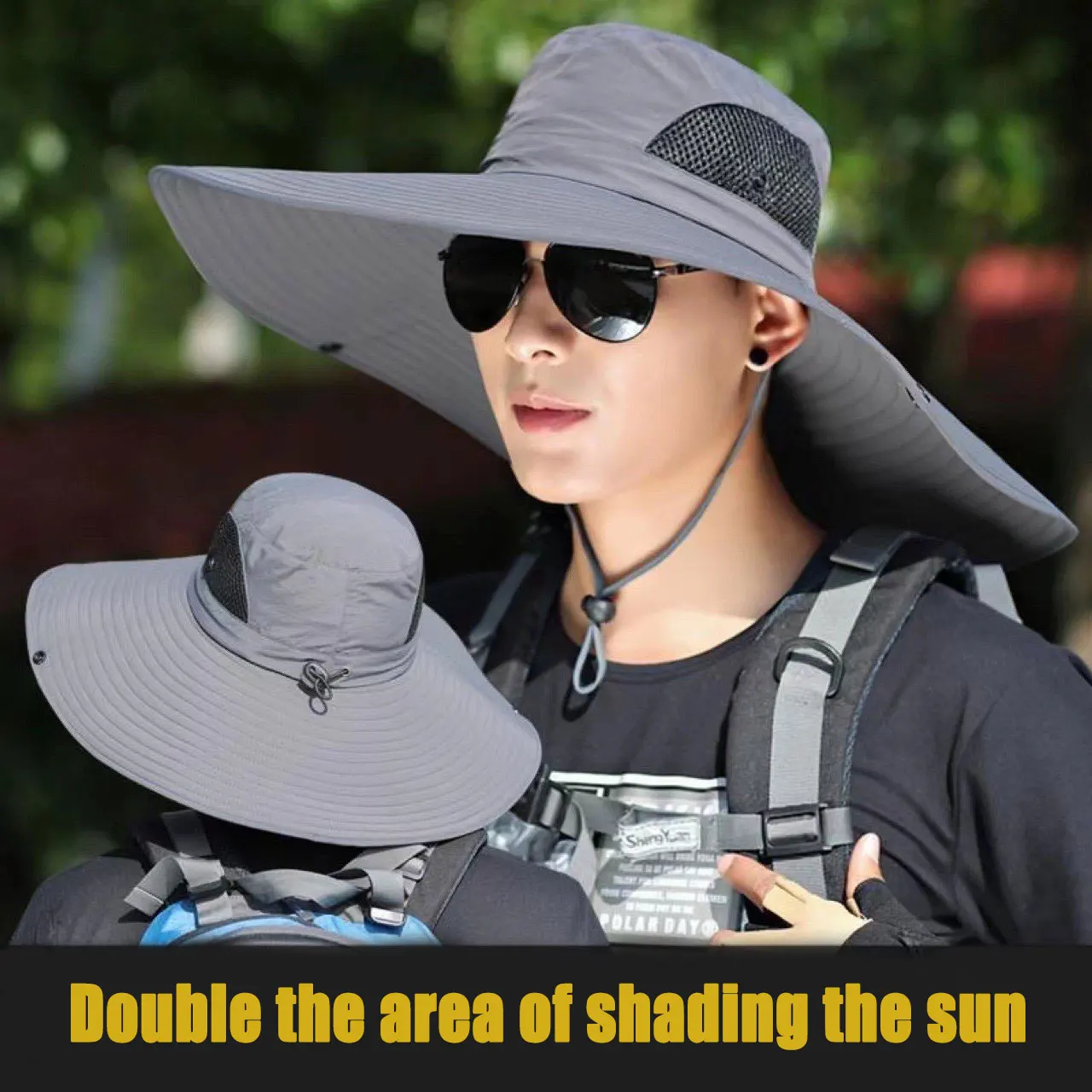 15CM Large Brimmed Hat for MEN\'S Outdoor Sunshade and Sunscreen Hat, Mountaineering and Fishing Sunshade Hat, Quick Drying Hat