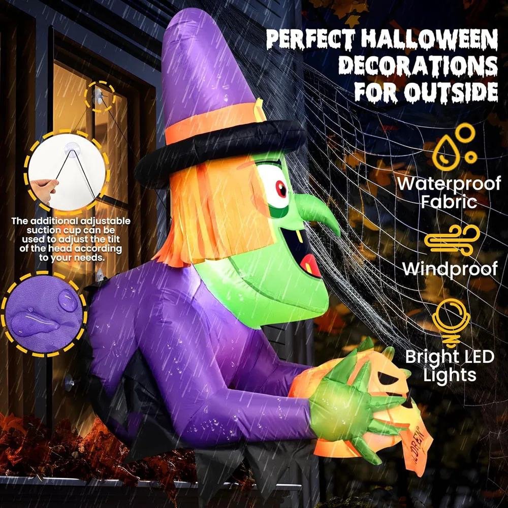 

New Halloween Climbing Window Witch Inflatable Model,Witch Holding Pumpkin Inflatable Model