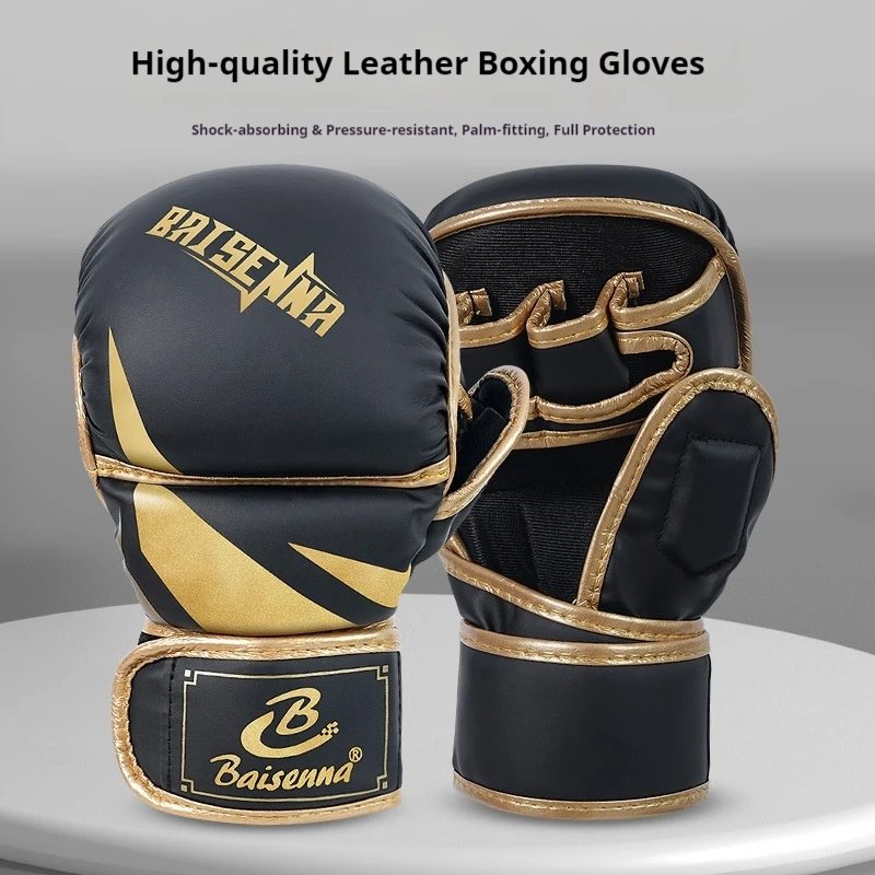 

Half Finger Boxing Gloves High Quality Pu Leather Shock Absorption Sandbag Training Kickboxing Adult Child Sports Accessories