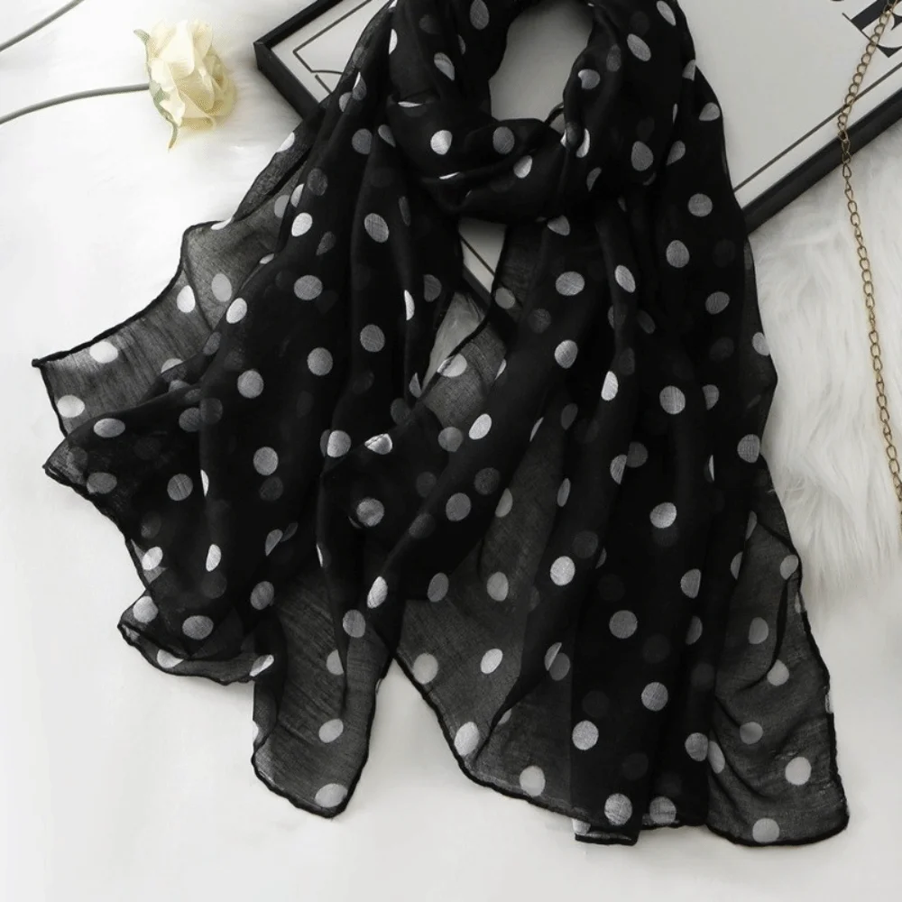 Breathable Cotton Long Scarf Versatile Stylish Polka Dot Shawl Head Decoration Lightweight Classic Pattern Headscarf Office