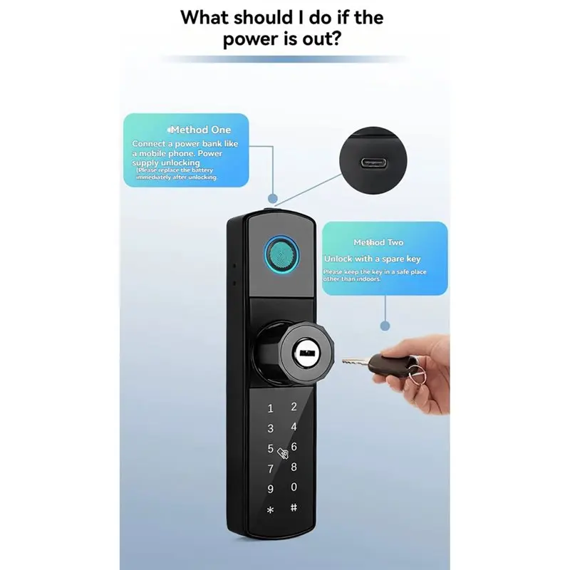 AB41-Smart Door Lock Fingerprint/Password/Key/ Door Lock Waterproof No Drilling Required For KFC-Style Door
