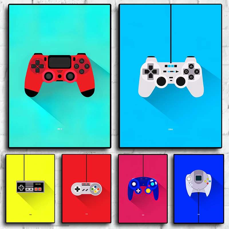 Colorful Game Controller Gamepad PS4 Canvas Painting boy room playroom interior poster posters Home Decor kids bedroom painting