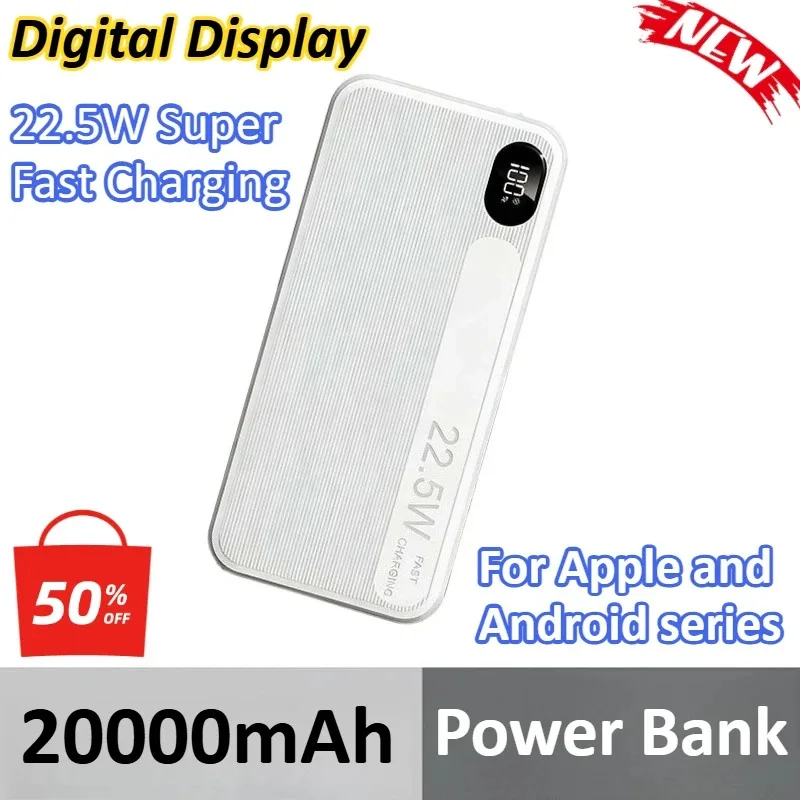 

20000mAh 22.5W Super Fast Charging Power Bank Battery Digital Display For iPhone For Samsung For Huawei For xiaomi