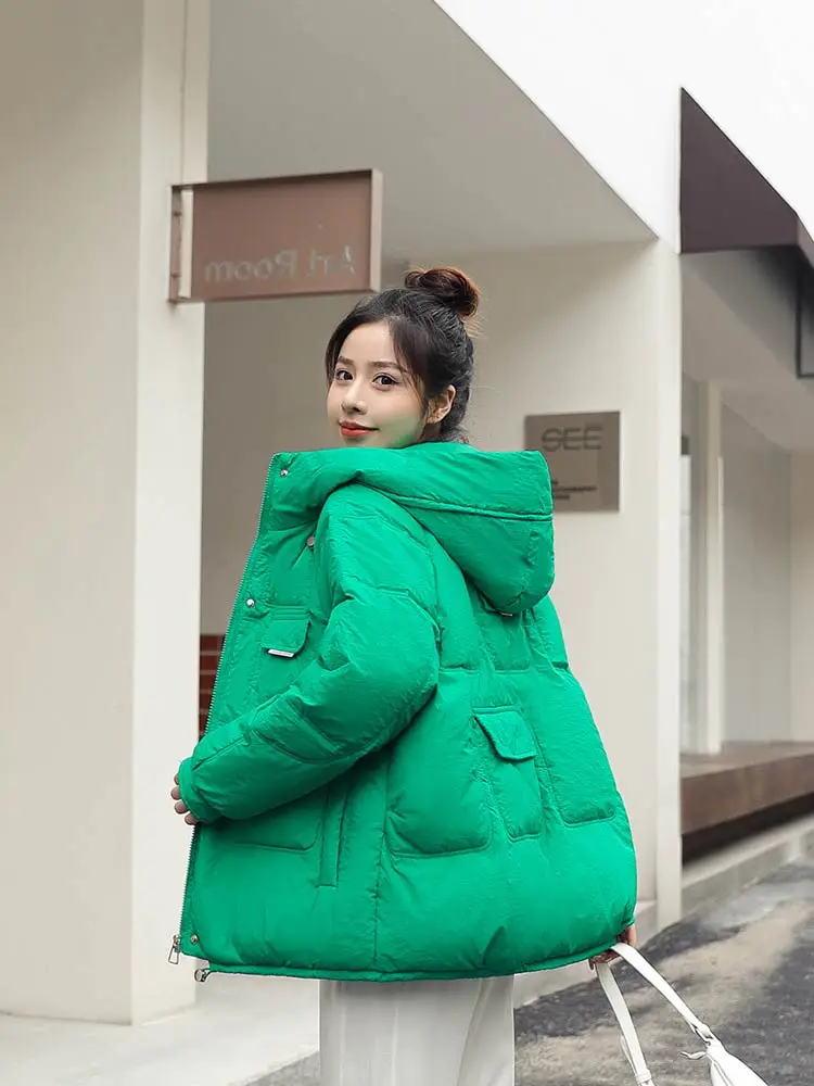 Vielleicht New 2022 Women Short Jacket Winter Thick Hooded Cotton Padded Coats Female Korean Loose Puffer Parkas Ladies Oversize