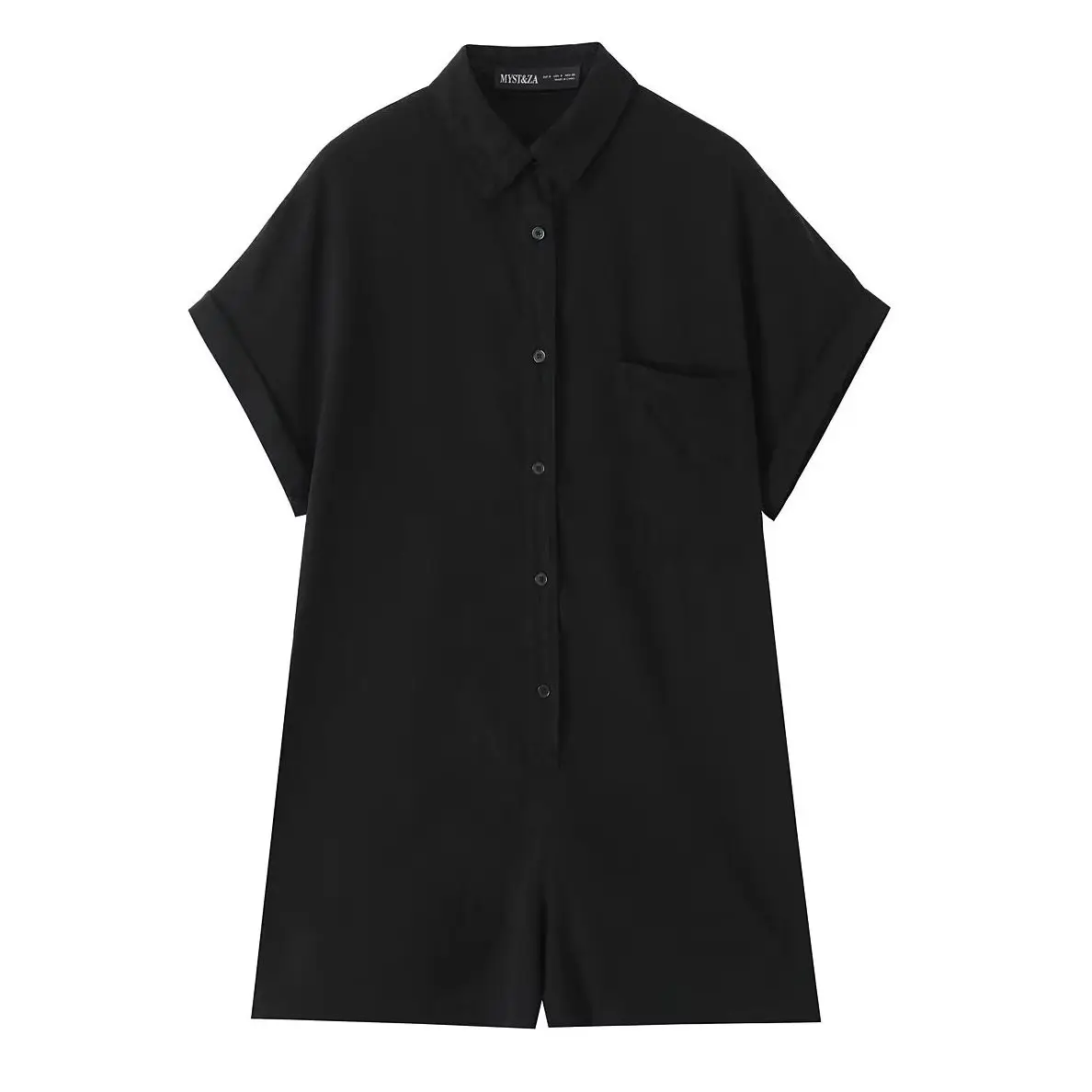 

KONDALA повседневное летнее черное элегантное мини-боди с карманами и пуговицами, тонкий модный комбинезон с короткими рукавами 2025 года, женский комбинезон для поездок на работу