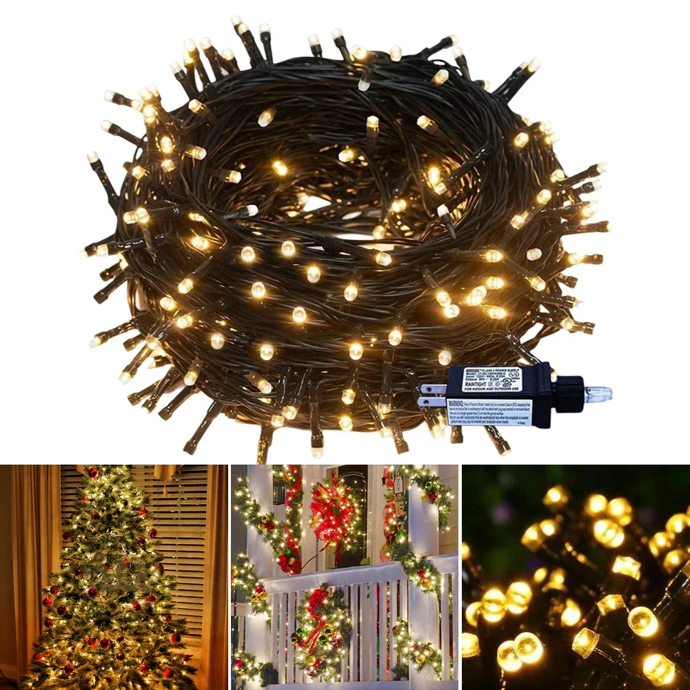 Ano novo natal 10/20/30/50m decoração da árvore de natal led luzes da corda ue/eua plug luzes da corda feriado casa jardim festa decoração