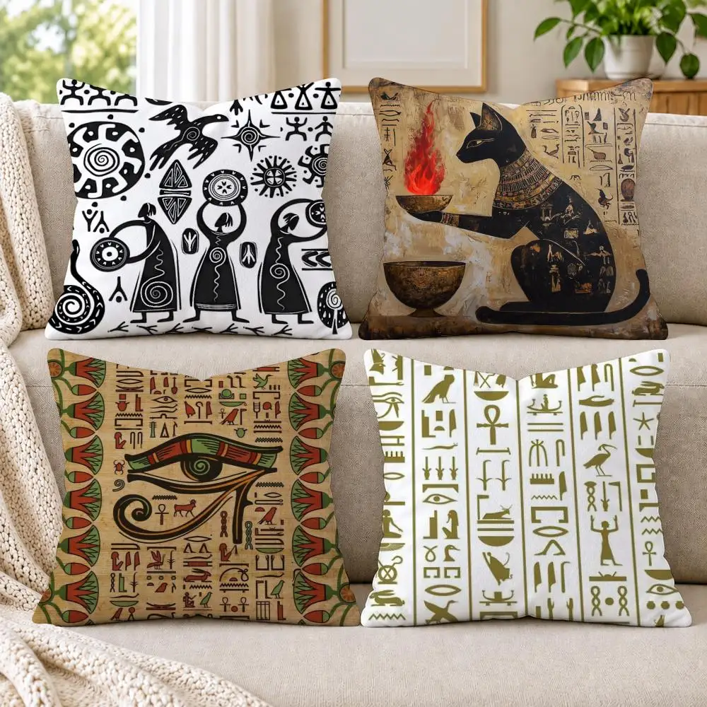 Ancient Egyptian Cushion Cover Short Plush Double-Sided Printing Sofa Bedroom Living Room Throw Pillow Cover Home Decor