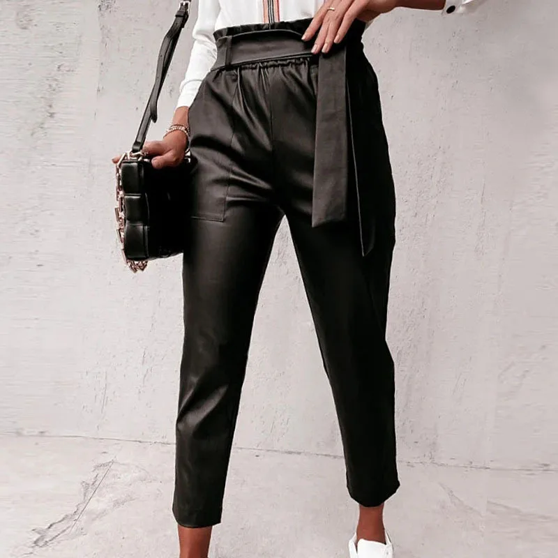 

2024 Ladies New PU Leather Casual Pants