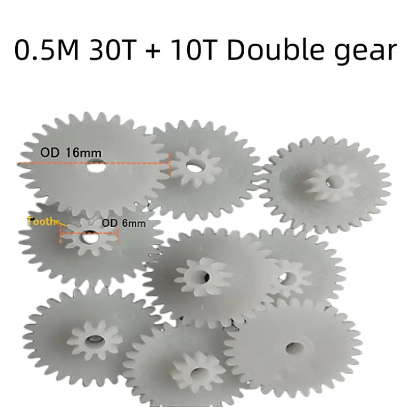 

10PCS/LOT 0.5M 30T + 10T Double gear 2.05mm 0.5Modulus 10Tooth 30Tooth 2mm plastic spur gear