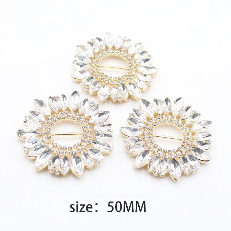 Nuovi nastri da sposa decorativi in cristallo di strass con cursore circolare lucido da 2 pezzi 50MM per la decorazione di nozze accessori per