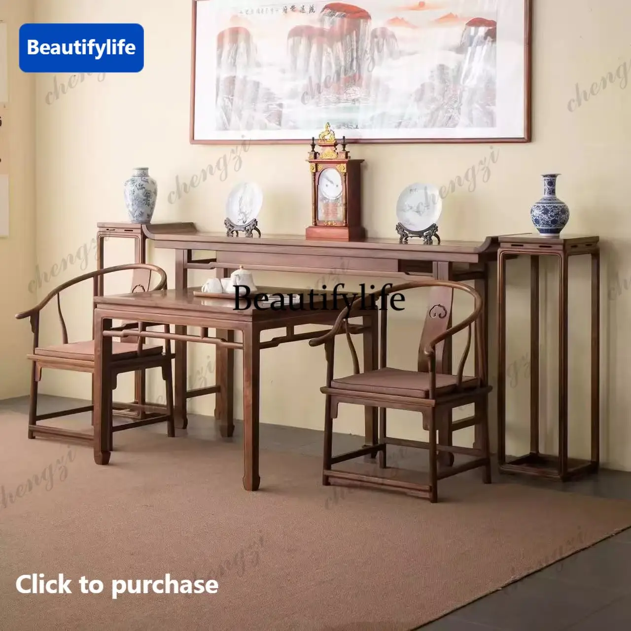 New Chinese-style middle hall six-piece set, rural, main house table, incense case household
