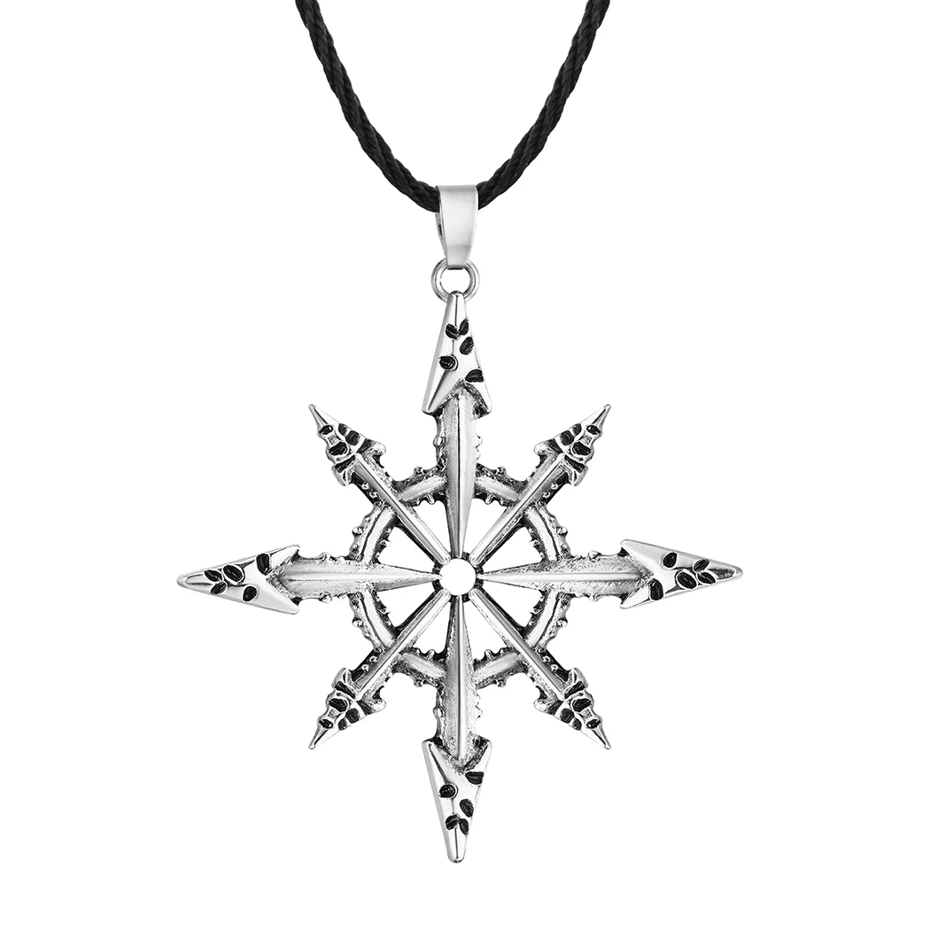 Chaotic Star Pendant Chaos Wheel Necklace for Men Retro Punk Chaosphere Sigil of Chaos Satanic Symbol Amulet Jewelry Accessories