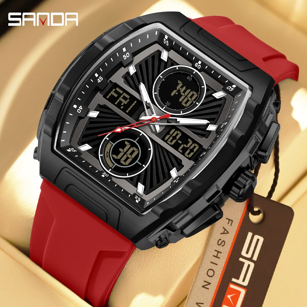 SANDA Brand's Electronic Man Watch Digital Fashion Trend Multifunctional Clock Silicone Waterproof Week Date Men's Watches