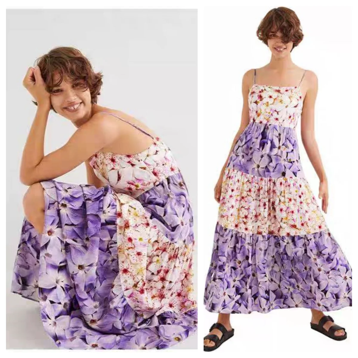 Foreign trade Spain new print process halter women's long dress