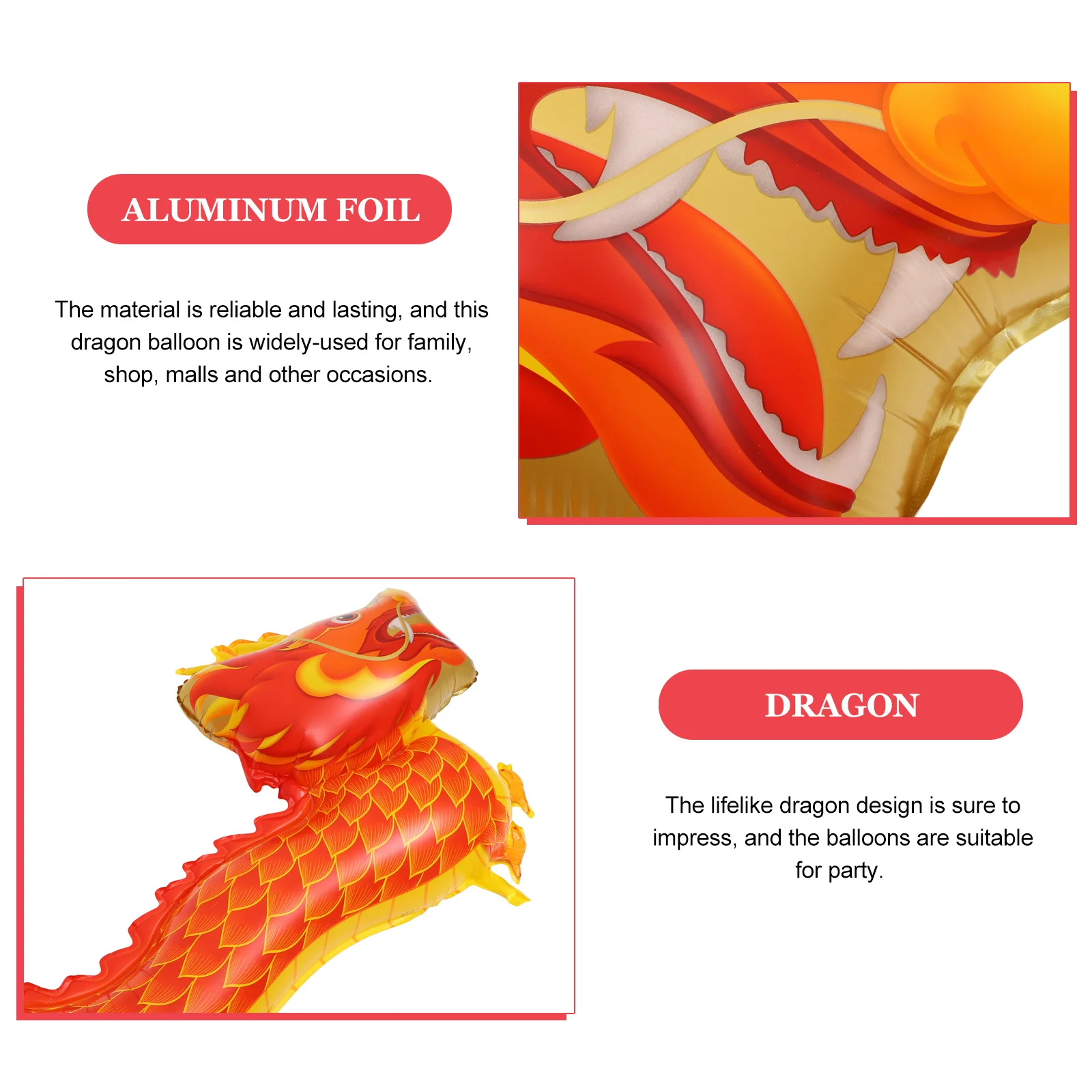 

Chinese Dragon Balloon Party Decor Lifelike Aluminum Foil Dragon Balloon for Lunar New Year Festival New Year Party Decor