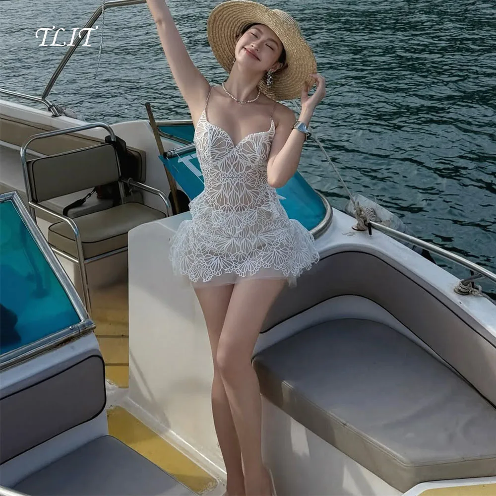 

TLIT Sexy Lace Short Two-Pieces Evening Gown Dresses Spaghetti Strap Sweetheart Cocktail Dresses Customized Formal Party