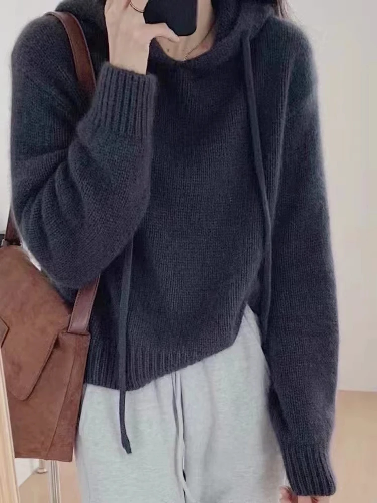 

Новый кашемировый свитер с капюшоном для женщин осенью и зимой, утолщенный свитер с капюшоном, свитер с гигантским Джокером, свободная основа.