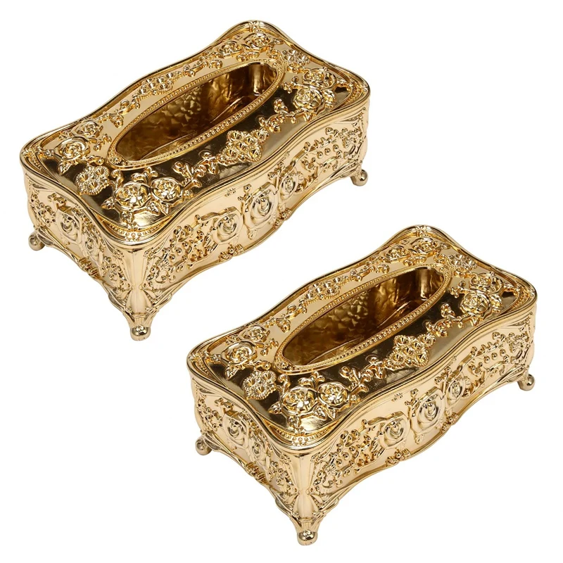 

2X Gold Acrylic Tissue Box Hotel Restaurant Napkin Holder Household Tissue Box