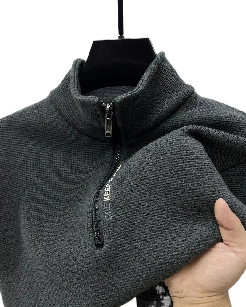 

Men's Clothing Turtleneck Sweater Fashion Men's Knitwear Solid Color Chunky Half Zipper Thickening Sweater Luxury Warm Sweater