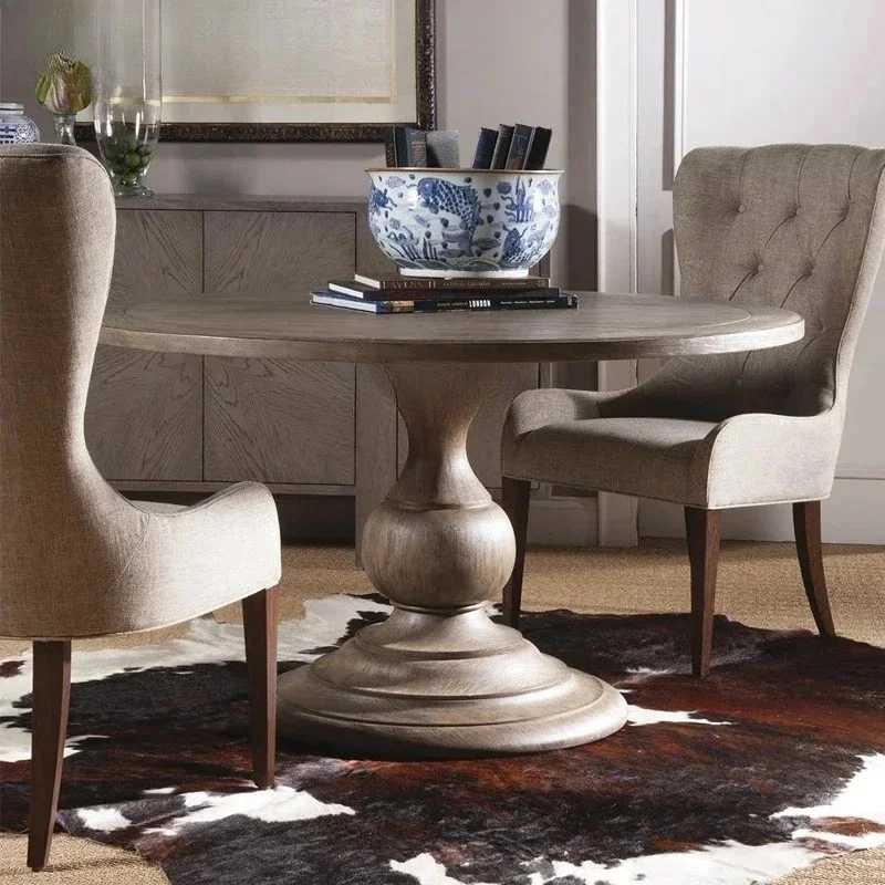 B country all solid wood round dining table and chair combination retro oak dining table and chair furniture