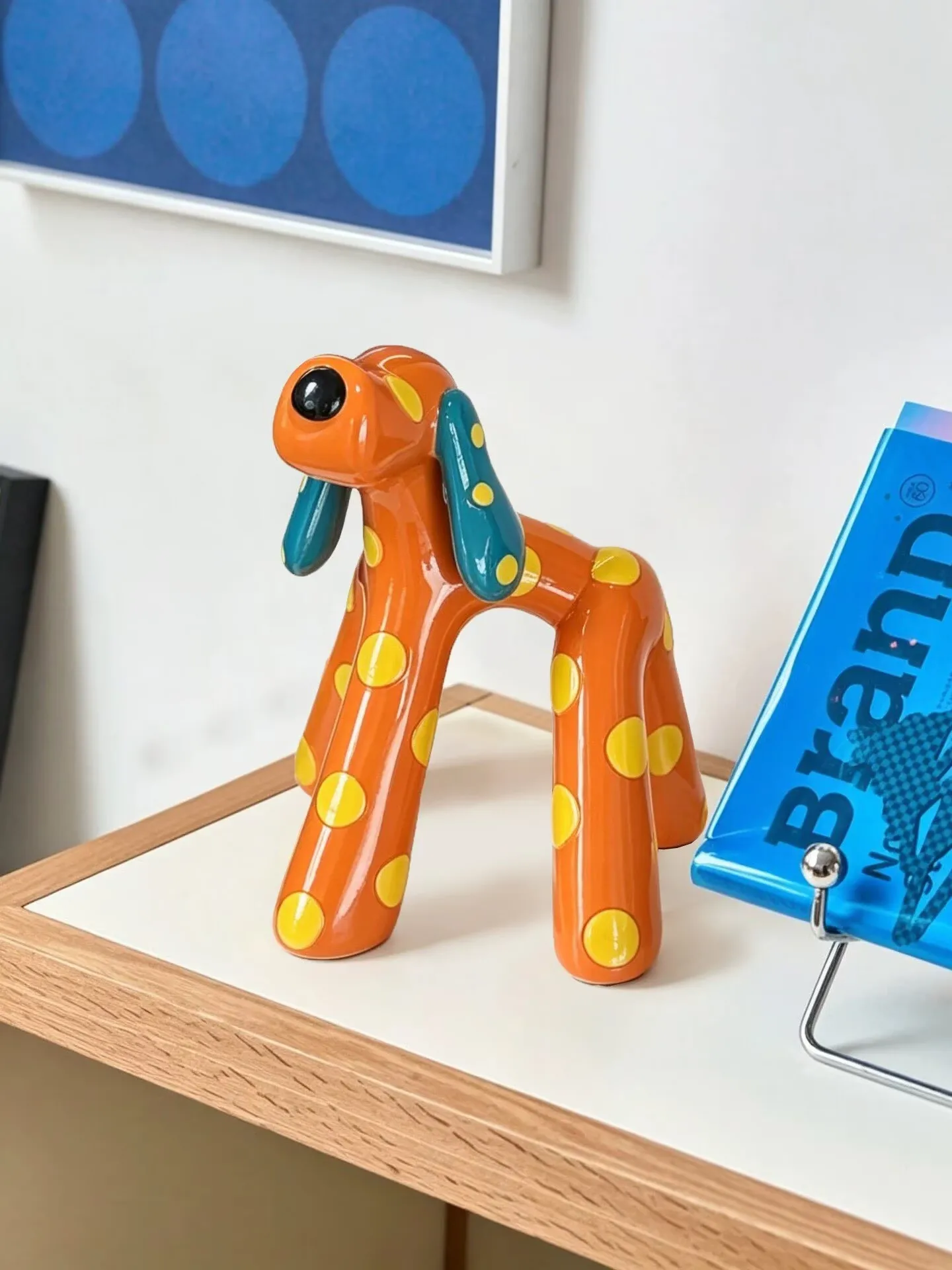 Room decor animal statues sculptures retro pop cute polka dot dog ornaments home decor desktop trendy toys decorations gifts