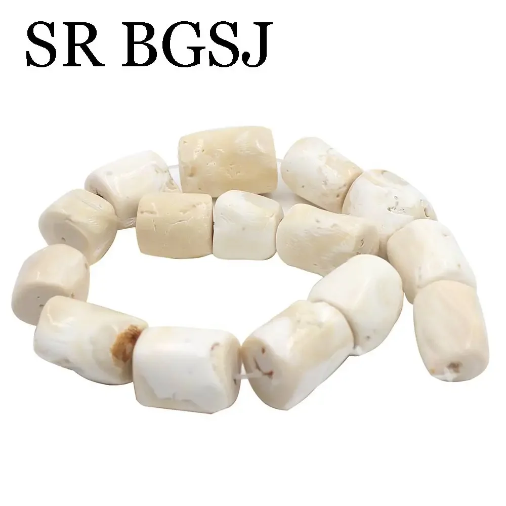 16-20mm Freeform Column Natural White Sea Bamboo Coral Bracelet Necklace Big Diy Jewelry Beads Strand 15