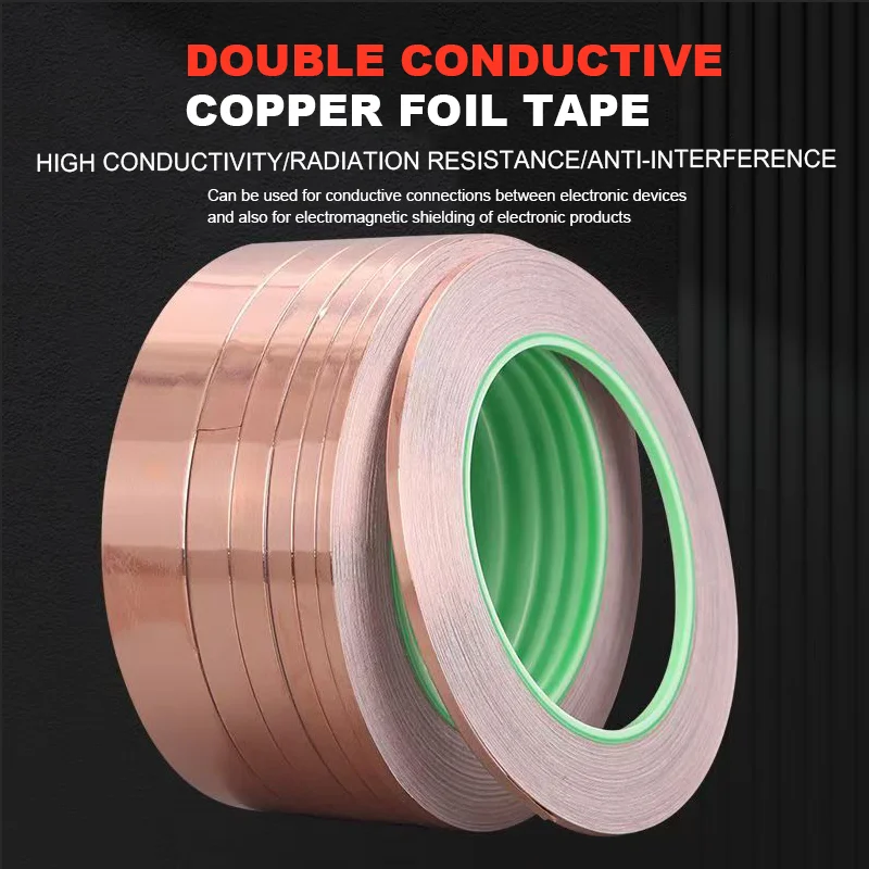 25/50M Double Sided Conductive Pure Copper Foil Tape Self-Adhesive Shielding Tape 3-50mm DIY Modification of Copper Foil Tape