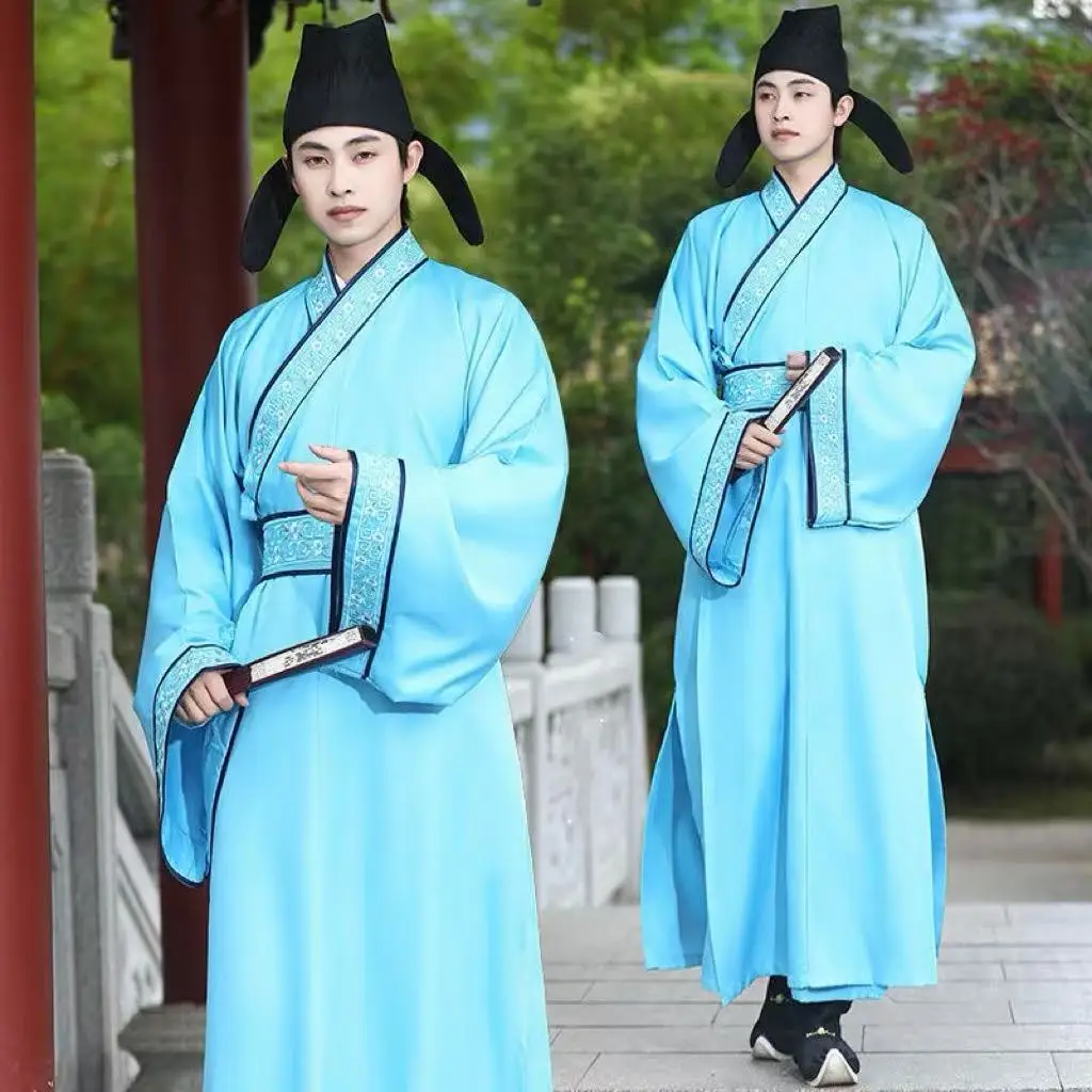 Men's Hanfu Tang Song Cross Collar Long Robe Traditional Chinese Embroidered Clothing Halloween Scholar Cosplay Costume Hanfu - view 5