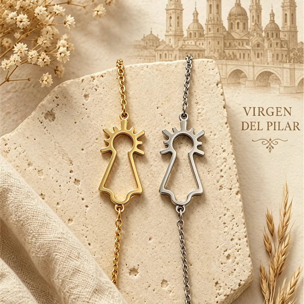 HIPEE Our Lady of Pilar Bracelet Stainless Steel Amulet Virgin Mary Bracelet for Women Catholic Gift