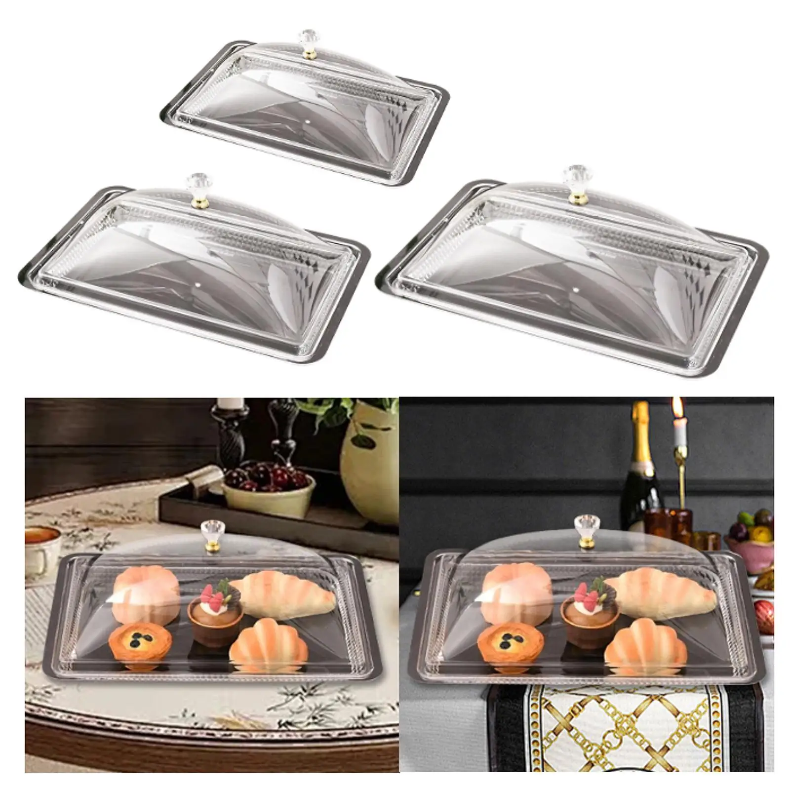 Food Serving Display Tray Acrylic Serving Tray with Cover Rectangular Tasting