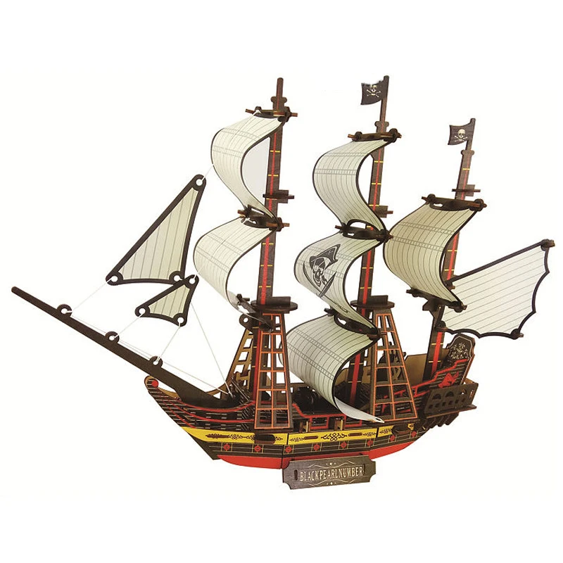 3D Wooden Puzzle Sailing Ship para crianças, navio de guerra, pirata, modelo de barco, educacional, brinquedos artesanais, DIY, jogos de festa, presente