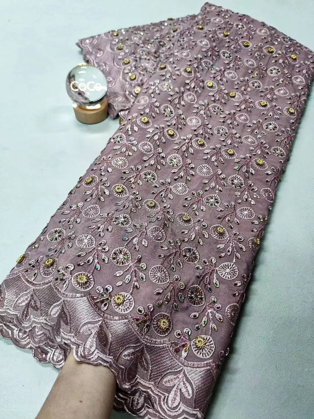 

High-Quality Africa Nigerian Sequins Cotton Embroidery Lace Fabric Tulle 5 Yards for Wedding Party Dresses Chiffon XL088 2025