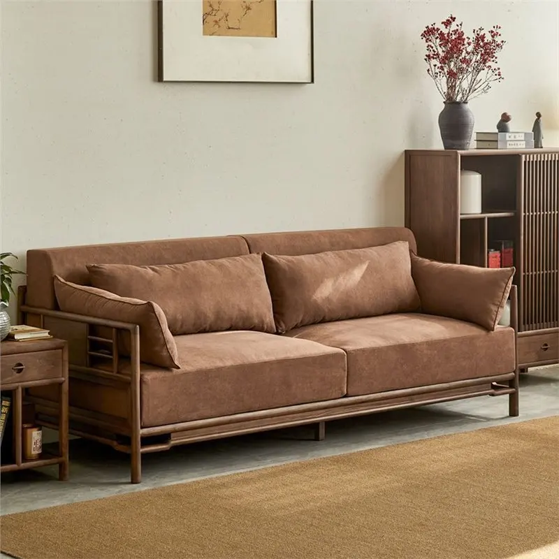 

Customizable new Chinese light luxury fabric solid wood sofa combination